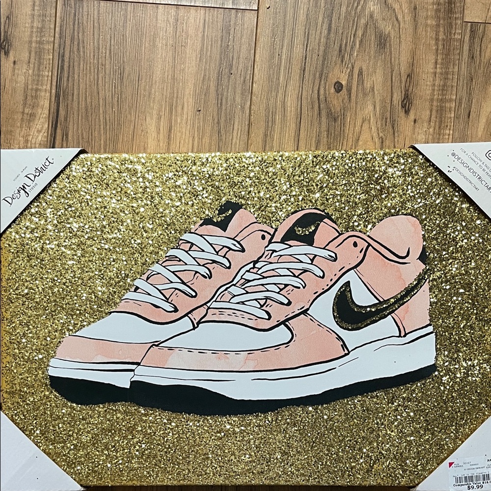 Nike Pink and Black Sneakers on Gold Canvas
